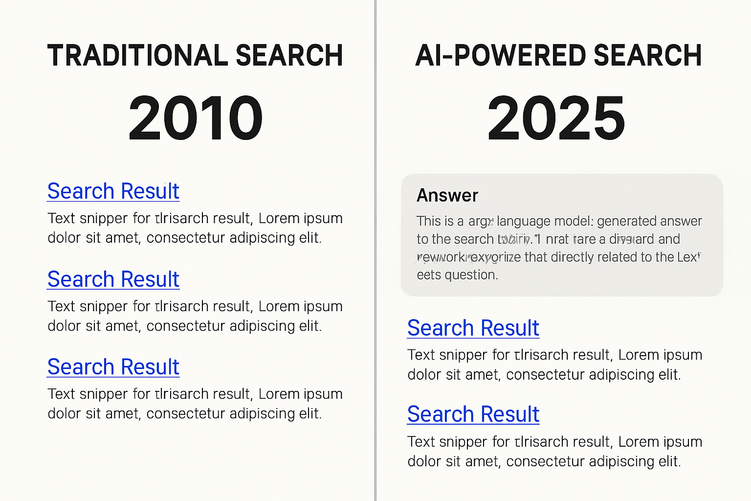 Side-by-side comparison of Google Search in 2010 vs. 2025